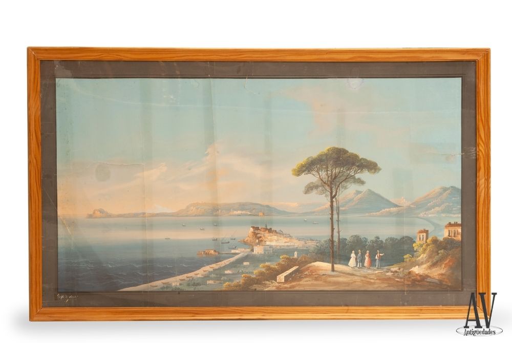 Pareja de Acuarelas Napolitanas XIX